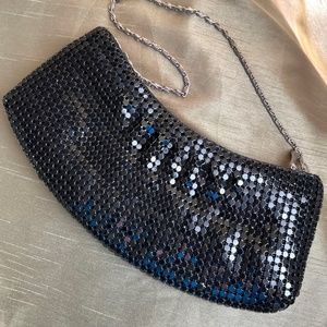 Black Metal Mesh Evening Bag Purse Clutch with Silver Chain